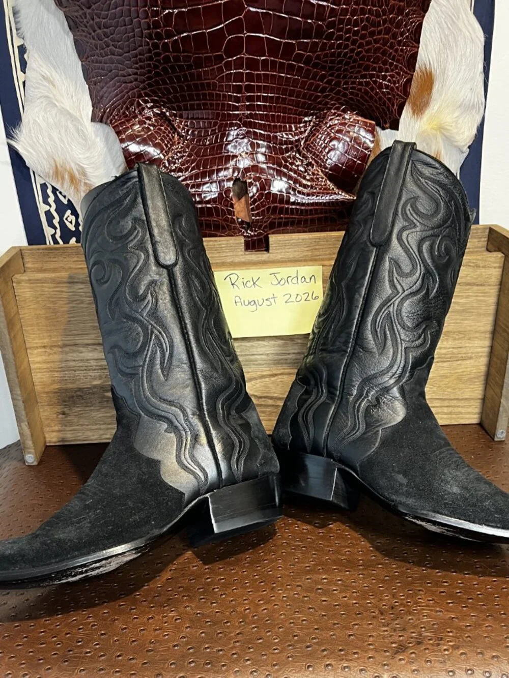Liberty Boot Co. Black Calfskin Suede Triad Cowboy Boots in Men's Size 11.5D